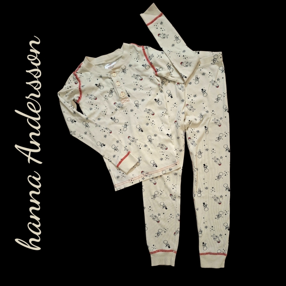 Hanna Andersson Cream Pajama Set with Red Accents